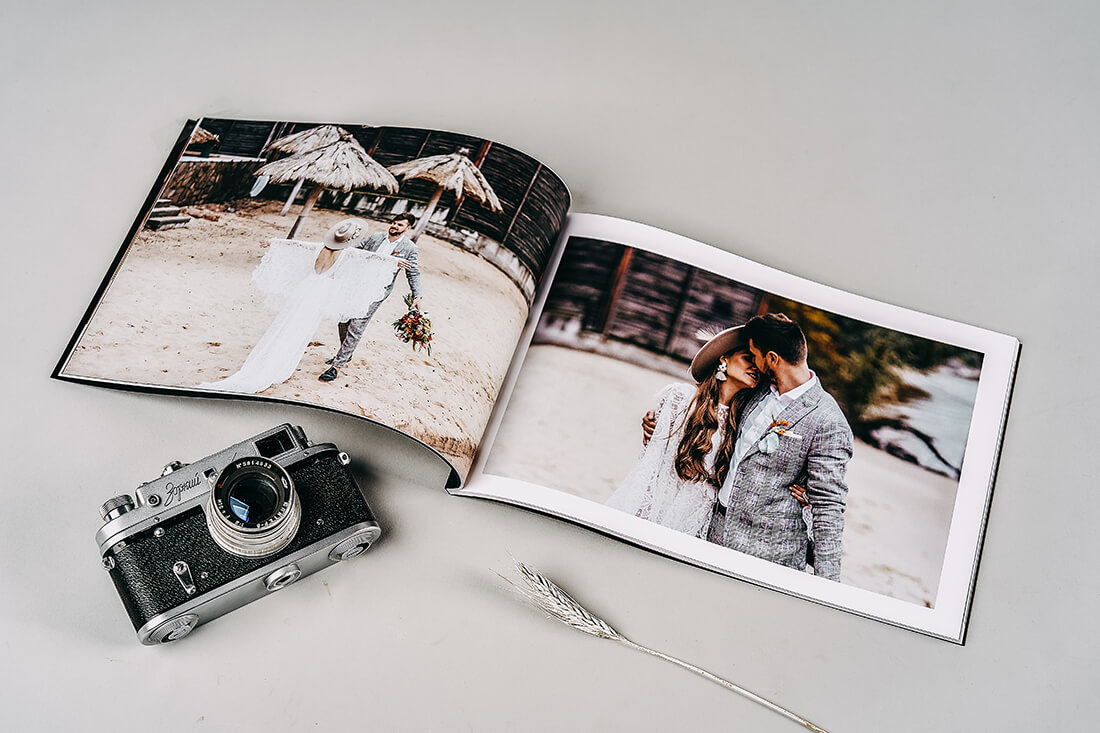 A minimalist soft cover photobook from a wedding